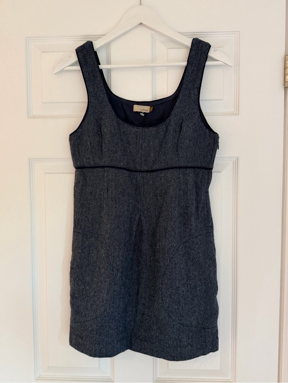 Vintage Aritzia Wilfred Navy Wool Herringbone Mini Dress Size S